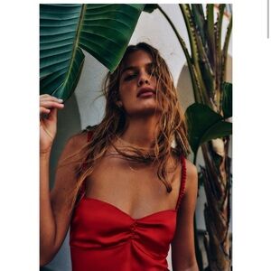 RED SATIN MIDI SLIP DRESS NWT Zara